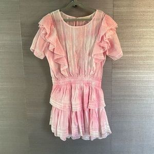 LoveShackFancy tie dye pink ruffle dress